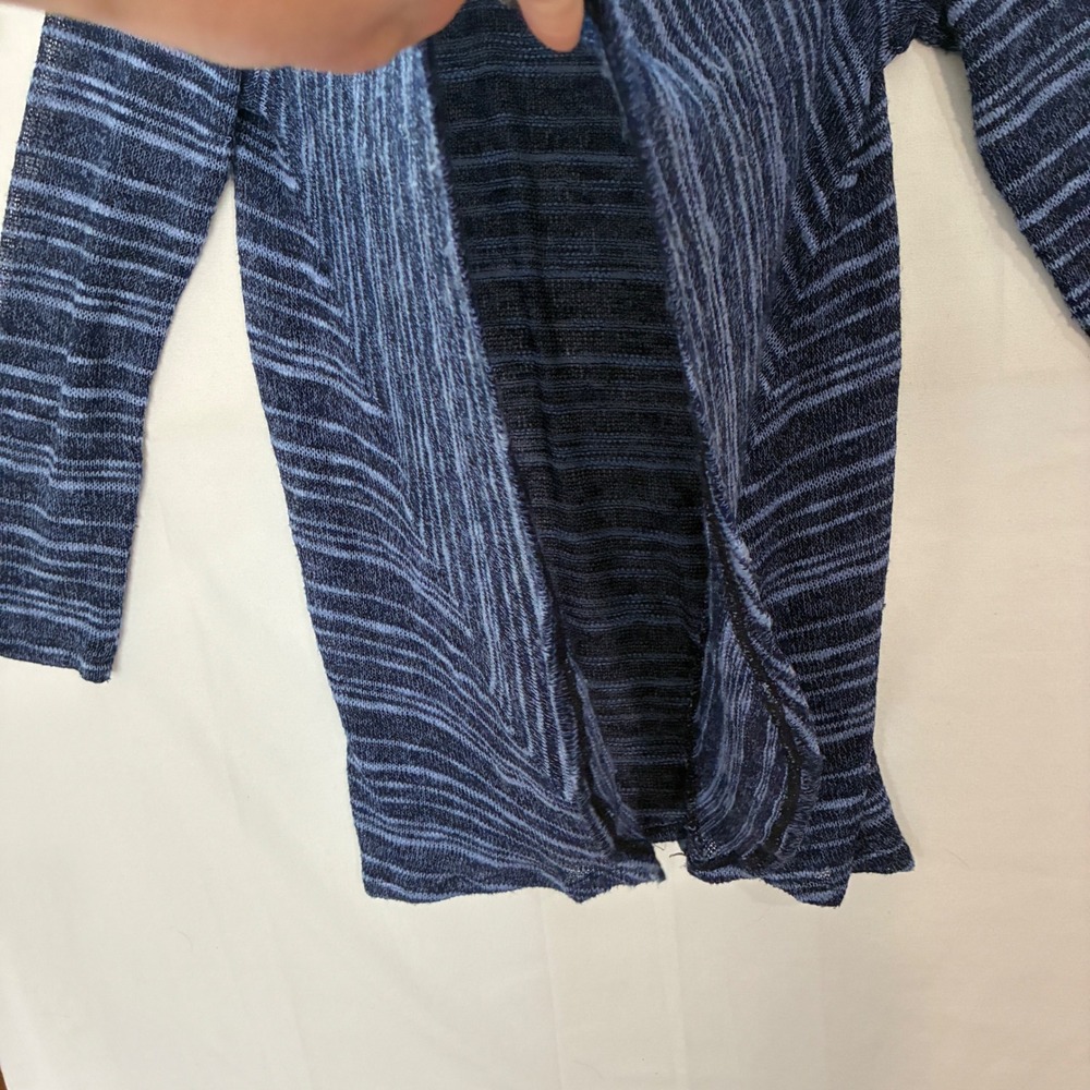 Comfy USA Sheer Cardigan Womens Medium Blue Striped Zip Up High Low Boho Coastal - Picture 5 of 10